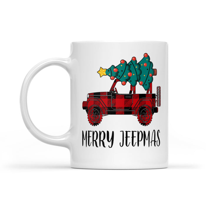 Merry Jeepmas Buffalo Plaid Pattern Jeep Funny Christmas  White Mug Gift For Christmas