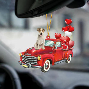 Parson Russell Terrier-Red Sports Car-Two Sided Ornament - Best gifts your whole family