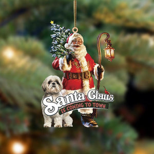 Santa Is Coming To Town With Shih Tzu2-Two Sided Ornament - Best gifts your whole family